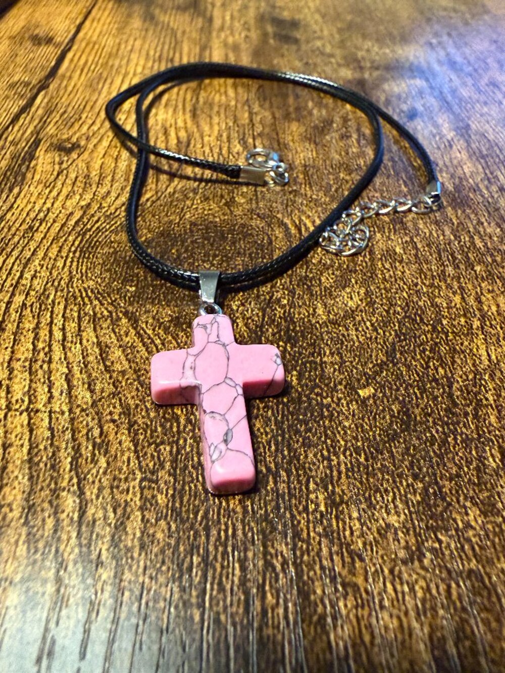 🌸 Pink Turquoise Style Stone Cross Pendant Necklace